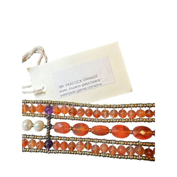Zhi Designer Beaded Bracelet With Silver & Murano Glass Beads Peacock Orange Des - Picture 5 of 5